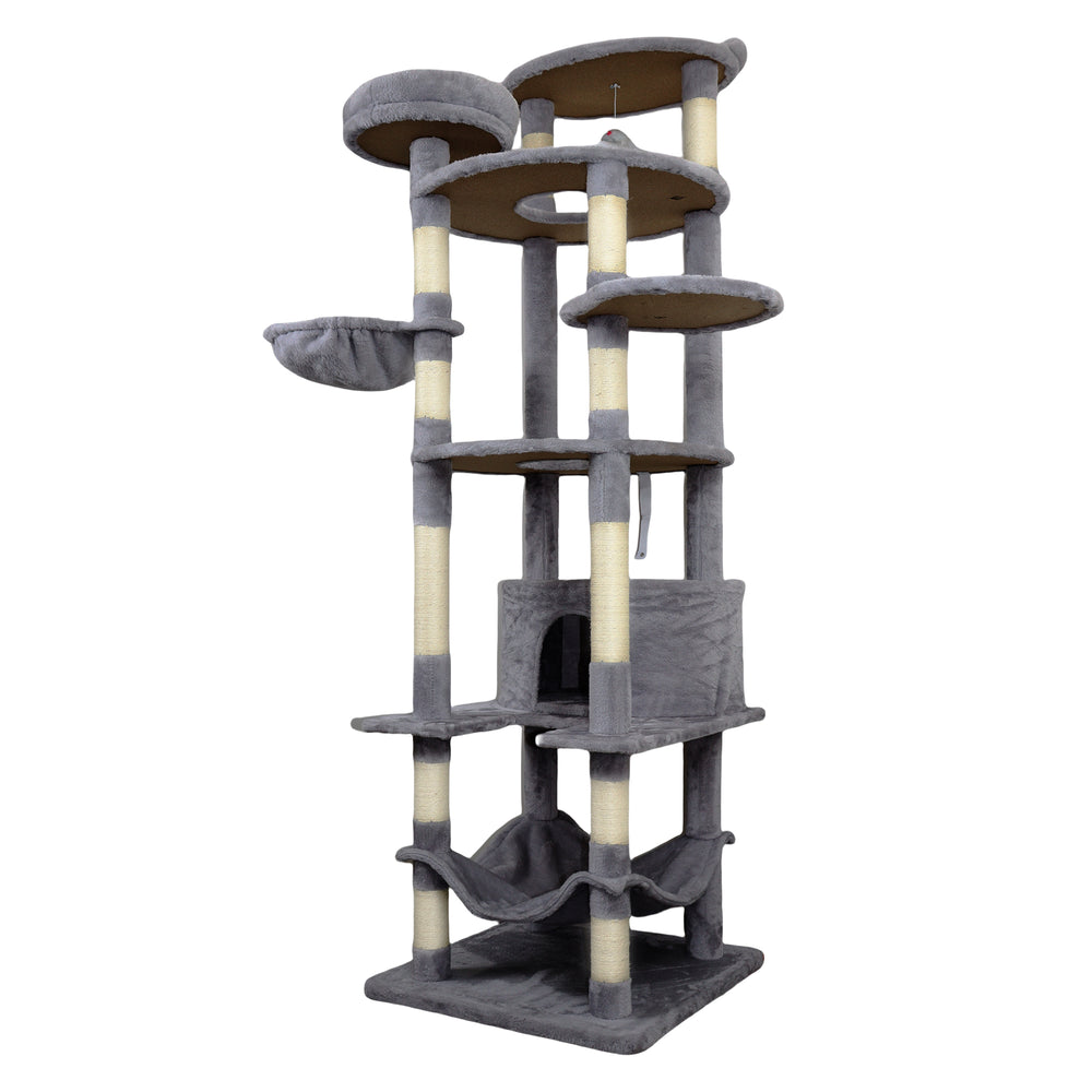 English Elm 71 Inch Floral Cat Tower with Condo Hammock Sisal Posts and Plush Perches for Large Breeds Dark Gray W243P326648