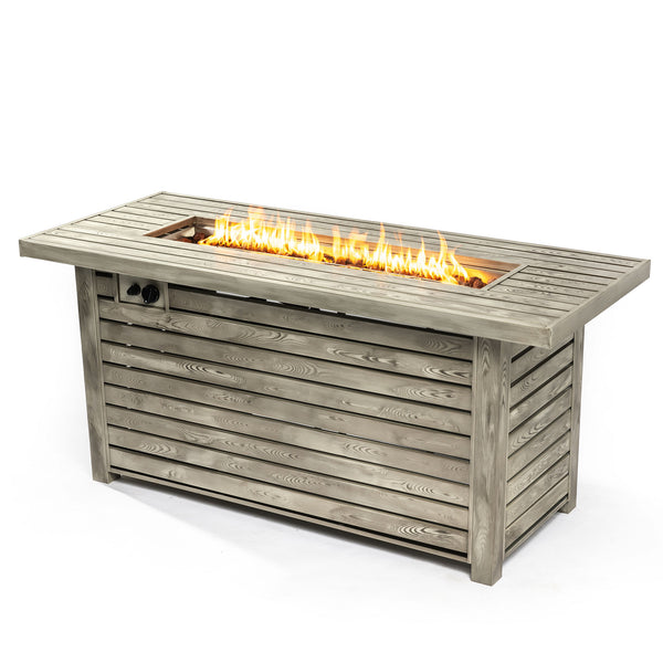 English Elm 54" 50000BTU Propane Fire Table - 54in Steel Patio Fire Pit Table with Wood Grain Finish, ETL Safe, Lid Included W853P166783
