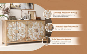English Elm 60"Wood Vintage Accent Cabinet 4 Doors Antique Brown & White MDF Buffet Console for Living Room Storage W2295P306897