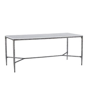 English Elm 6-seater Faux Marble Dining Table with Hammered Iron Brass Accent Legs Modern Loft Forged Pewter N771P392428Y