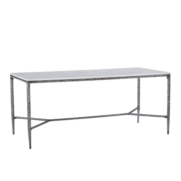 English Elm 6-seater Faux Marble Dining Table with Hammered Iron Brass Accent Legs Modern Loft Forged Pewter N771P392428Y