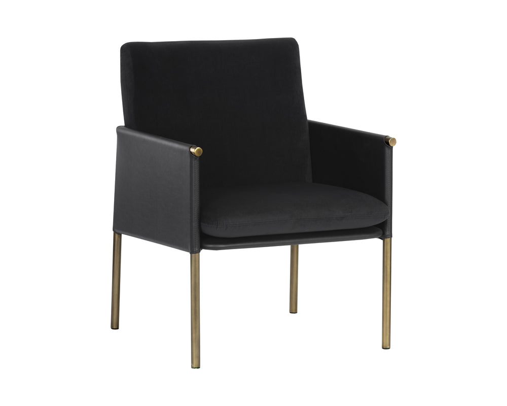 Sunpan Bellevue Lounge Chair - Elegant Upholstered Design with Antique Brass Frame and Unique Textures Abbington Black / Bravo Black