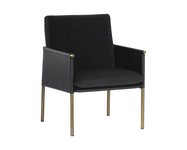 Sunpan Bellevue Lounge Chair - Elegant Upholstered Design with Antique Brass Frame and Unique Textures Abbington Black / Bravo Black