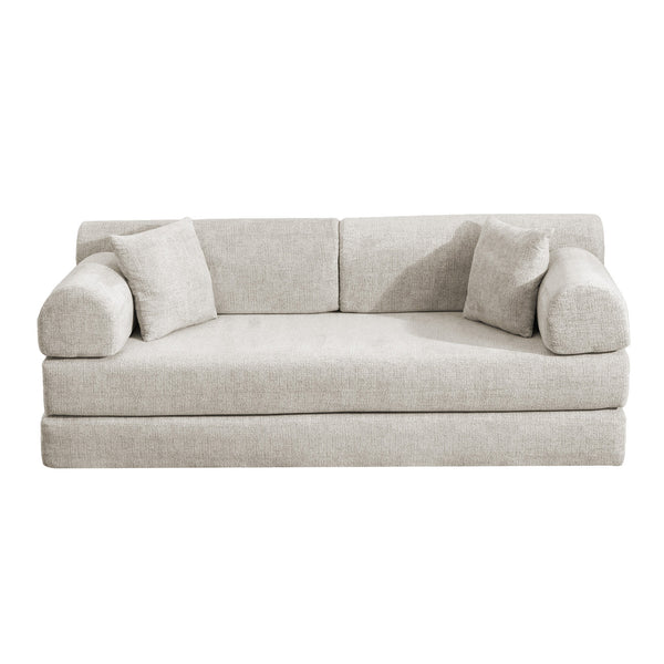 English Elm Convertible Bouclé Floor Sofa Bed Loveseat Daybed for Studio Living Room Light Camel W5532P458421