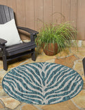 Unique Loom Outdoor Safari Tsavo Machine Made Animal Print Rug Teal, Ivory/Gray 10' 0" x 10' 0"