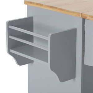 English Elm K&k Rolling Kitchen Island Rubber Wood Top Brass Hardware Built-in Outlets Storage Grey+Blue N707S299014G