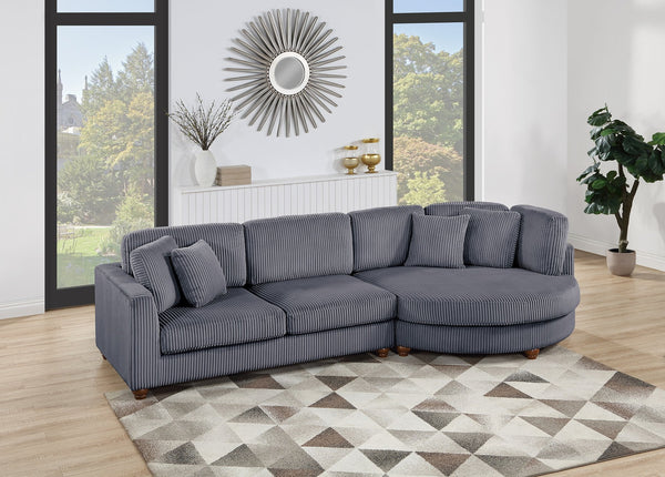 English Elm Contemporary 3pc Sectional Set with USB Charging, Corduroy Upholstery, Storage Ottoman & Pillows Dark Gray 69 L x 40 W x 23 H B011S01282