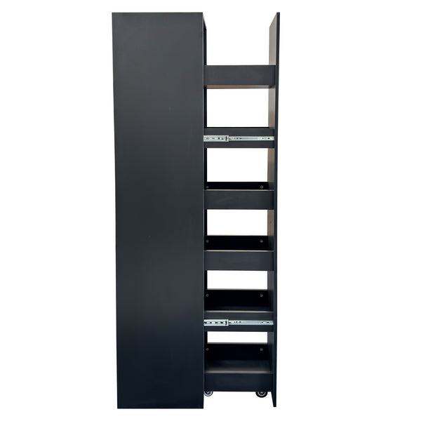 English Elm Black Slim Rolling Kitchen Cart Six Tier Pantry Organizer for Narrow Spaces W331P372820