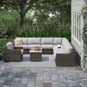 English Elm Outdoor 7-Person Wicker Sectional Set – Pre-Assembled, Plush Cushions, Modular Design For Comfort B120S00108-GIGA