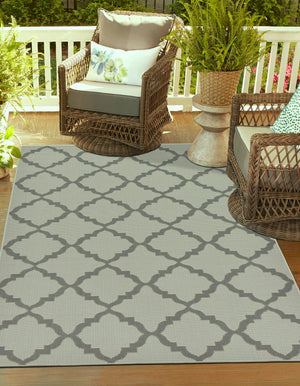 Unique Loom Outdoor Trellis Raised Trellis Machine Made Geometric Rug Gray, Gray/Silver 7' 1" x 10' 0"