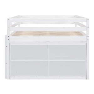 English Elm Full Size Kids Loft Bed Pinewood Frame Dual Study Desks Drawers and Open Shelving White LT000369AAK
