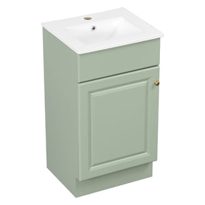 English Elm [video] Compact Sage Green Bathroom Vanity with Ceramic Sink Soft Close Cabinet N759P237932G