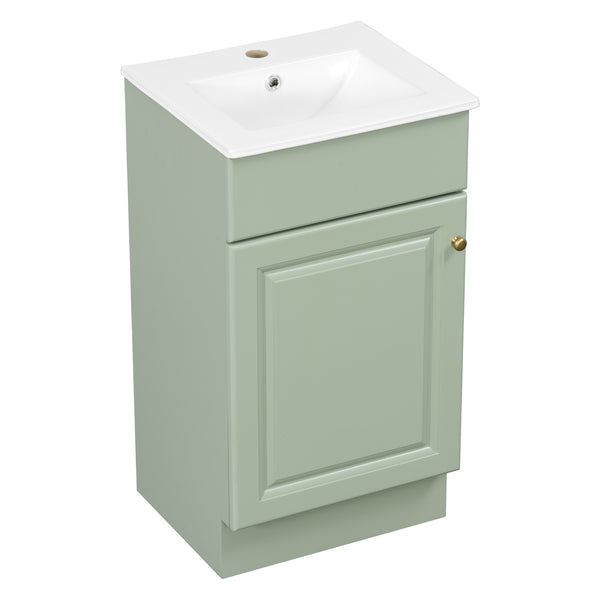 English Elm [video] Compact Sage Green Bathroom Vanity with Ceramic Sink Soft Close Cabinet N759P237932G
