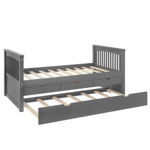 English Elm Twin Solid Wood Platform Bed with Trundle and Two Drawers, White Daybed for Kids Guests Gray W1580S00263