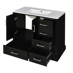 English Elm 36" Traditional Bathroom Vanity with Ceramic Sink, Solid Wood Cabinet, Soft-Close Doors & Drawers Black N729P251630B