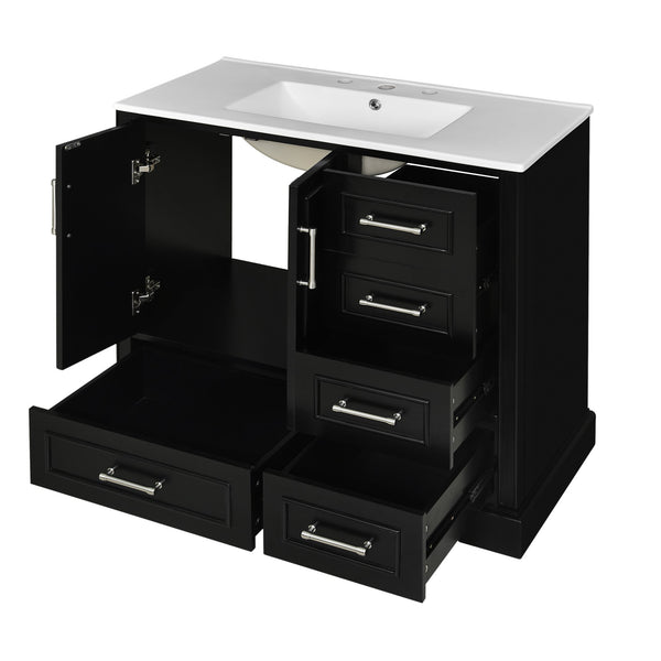 English Elm 36" Traditional Bathroom Vanity with Ceramic Sink, Solid Wood Cabinet, Soft-Close Doors & Drawers Black N729P251630B