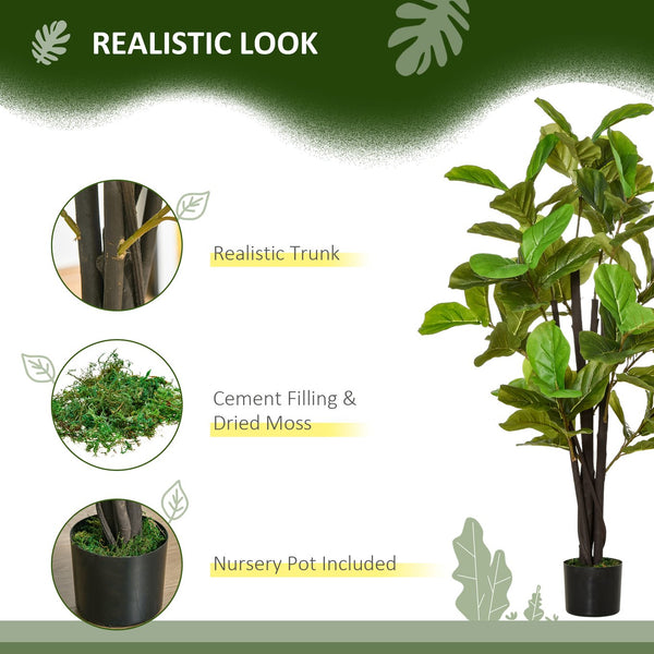 English Elm HOMCOM Realistic 4.5FT Fiddle Leaf Fig Tree in Nursery Pot — Lifelike Faux Indoor Outdoor Décor, UV-Proof Green W2225P249733