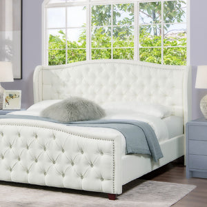 English Elm Fontana Wingback Upholstered Platform Bed Frame, King, Antique White Polyester