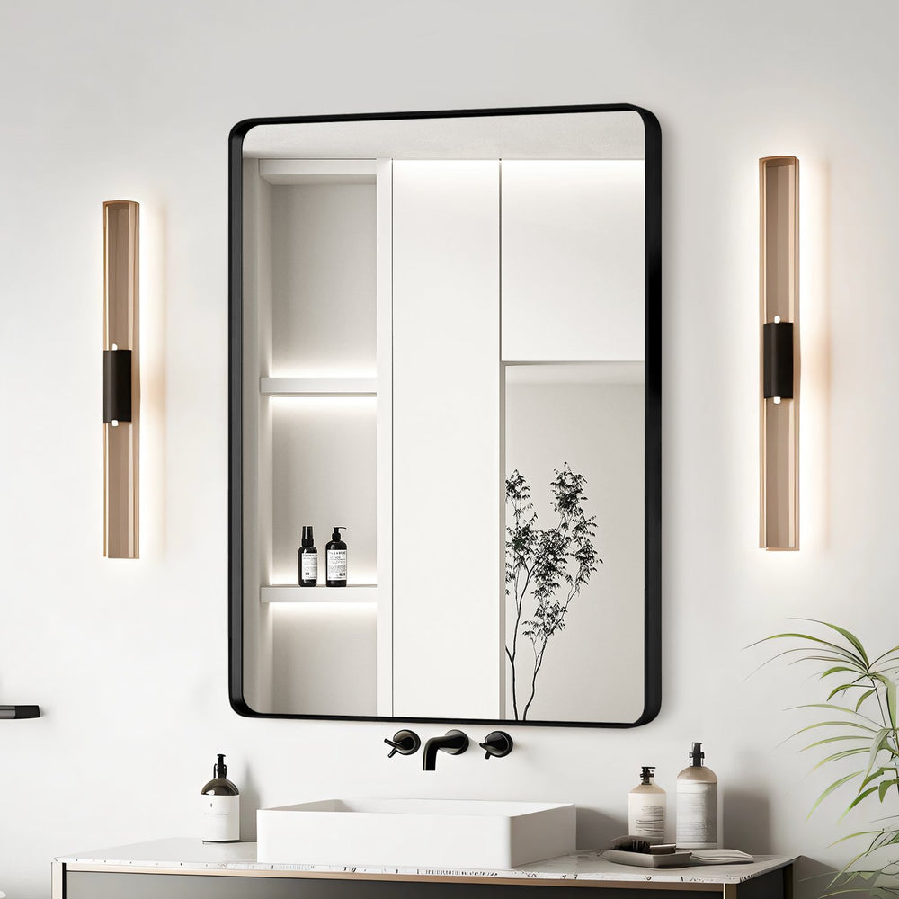 English Elm 20x30 Tempered Glass Mirror with Aluminum Alloy Frame, HD Distortion-Free Reflection, Secure Z-Bar Mounting Black T3757P347032