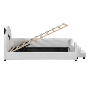 English Elm Twin Velvet Daybed Bear Headboard Hydraulic Storage Kids Bedroom Frame White SF000129AAK