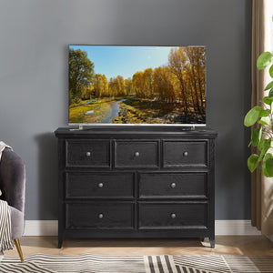 English Elm Modern 7 Drawers Dresser with Unique Feet, Smooth Glide Drawers and Metal Handles for Stylish Storage Black W2275P149785