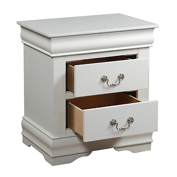 English Elm White Classic 2-Drawer Nightstand with Brushed Nickel Handles — Compact Louis Philippe Style Storage B062P189239