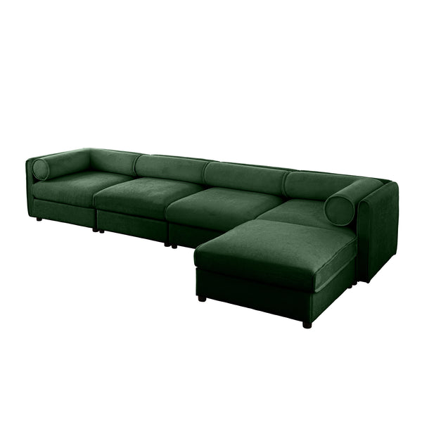 English Elm Modular 4-Seat L-Shaped Sofa With Storage, Ergonomic Comfort, And Stylish Green Chenille Upholstery W714S01064