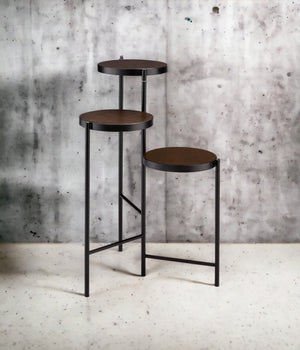 English Elm Namid Multi-Tier Foldable Black Plant Stand with 3 Open Wood Veneer Shelves, Metal Frame, 10lb Limit B2726P287568