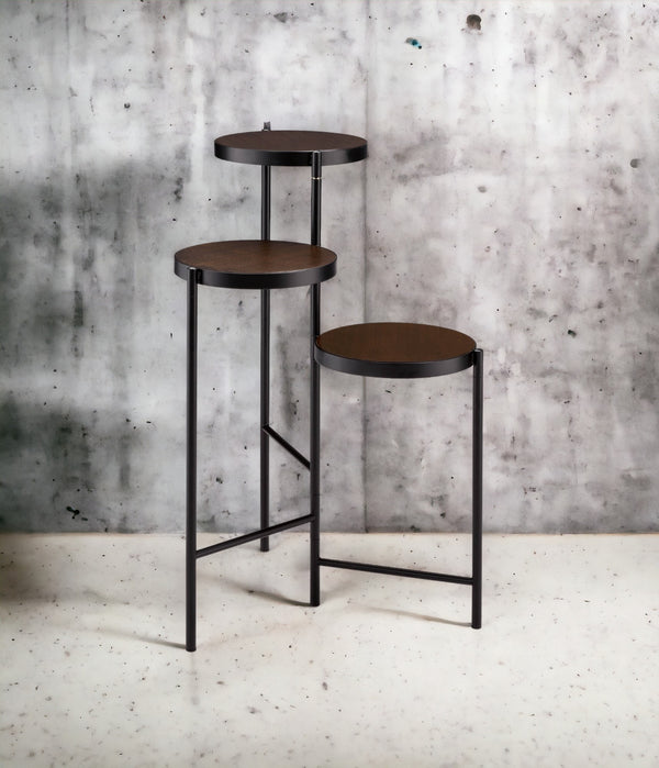 English Elm Namid Multi-Tier Foldable Black Plant Stand with 3 Open Wood Veneer Shelves, Metal Frame, 10lb Limit B2726P287568