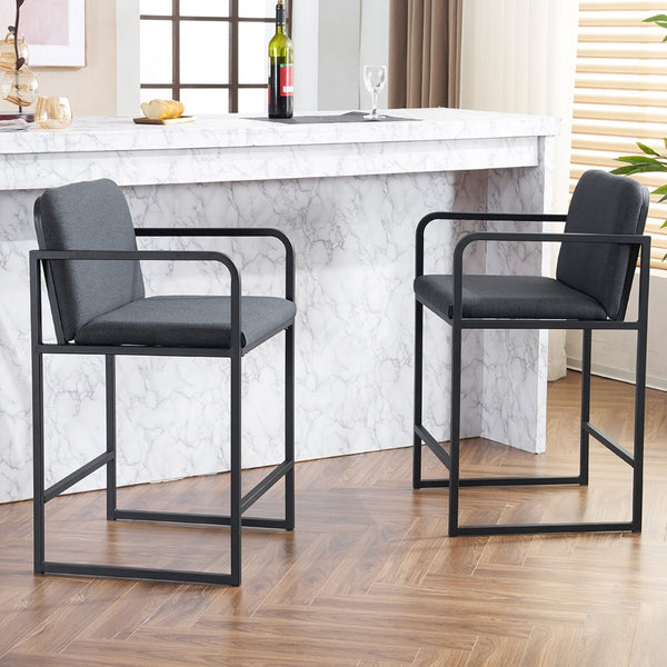 English Elm Set Of 2 Stylish Dark Gray Upholstered Counter Height Bar Stools With Armrests For Modern Dining W1901P225274-GIGA