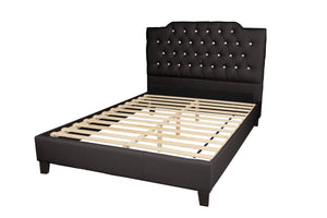 English Elm Black Faux Leather Queen Bedframe with Arched Diamond Tufted Headboard, Modern Upholstered Elegance B011S02007