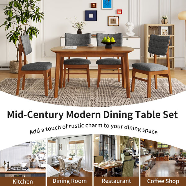 English Elm 47 Mid Century Modern Solid Wood Dining Table for 4, 51"x32" Rectangular Dinette, Minimalist Easy Assembly, Durable Finish, Kitchen-Friendly N752P271225D