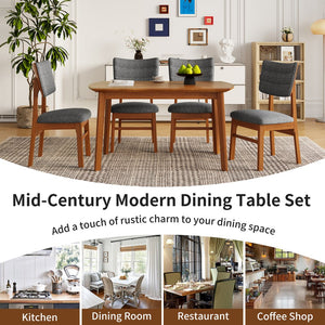 English Elm Mid-century Solid Wood Dining Table Set for 4 — 5-Piece Farmhouse Style, Upholstered Chairs, Space-Saving N752S000016D