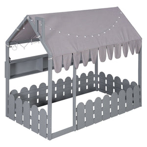 English Elm {slats Are Not Included} Twin Montessori House Floor Bed Kids Tent Lights Shelves Pinewood Frame Gray N708P407962E