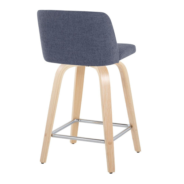 English Elm Toriano 24" Contemporary Swivel Counter Stools - Set Of 2 In Blue Fabric & Natural Wood Finish B202S00105-GIGA