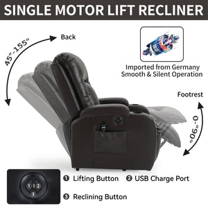 English Elm Infinite Power Lift Recliner with Massage Heating and Usb for Elderly Support W1803S00057