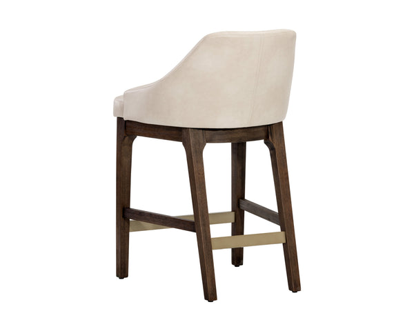 Sunpan Kace Mid-Century Counter Stool with Solid Rubberwood Legs and Stylish Brass Stainless Steel Stretchers Bravo Cream