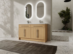 English Elm 60" Freestanding Bathroom Vanity with Dual Resin Sinks, Spacious Soft-Close Cabinet Storage, Durable Finish Oak W1972S00026
