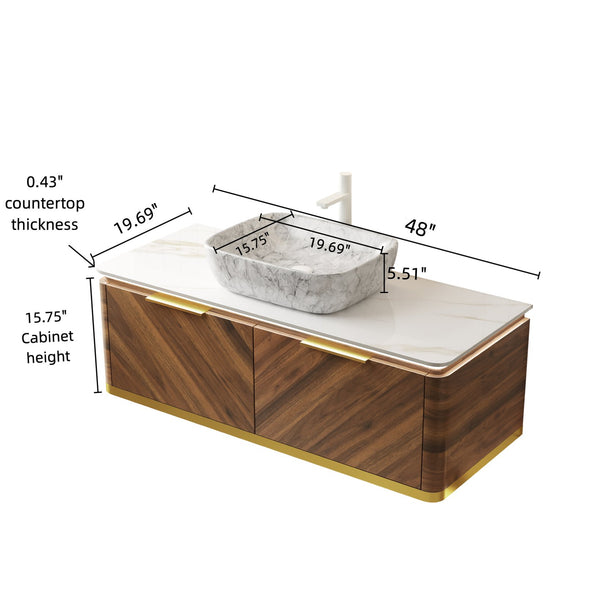 English Elm Dipa 48" Modern Floating Bathroom Vanity With Marble Basin, Sensor Light & Premium Plywood Cabinet W2615S00298