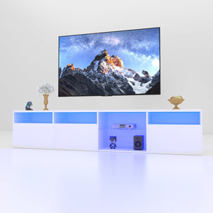 English Elm TV Console Tempered Glass TV Stand 82.6" LED RGB 31 Modes, Storage Cabinets, 2 AC+2 USB Ports W1701P194965