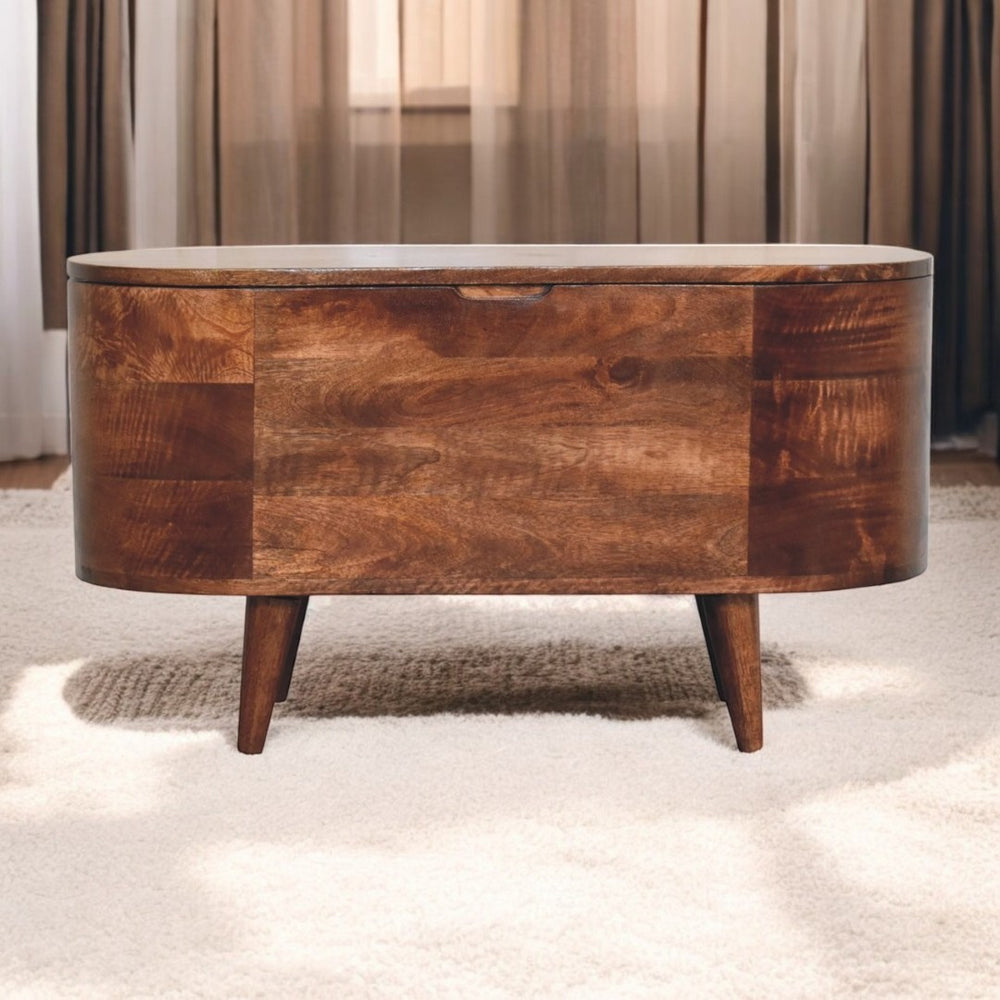 English Elm Solid Wood Honey Caramel Blanket Box With Rounded Lid, Nordic Legs - Stylish Storage Solution! B182P279202-GIGA