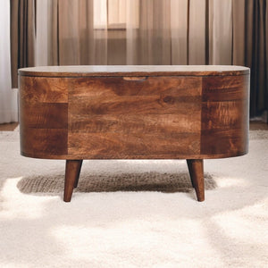 English Elm Solid Wood Honey Caramel Blanket Box With Rounded Lid, Nordic Legs - Stylish Storage Solution! B182P279202-GIGA