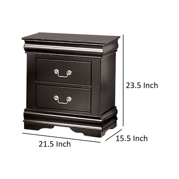 English Elm Ryla Solid Wood Two Drawer Nightstand with Dovetail Joinery and Bracket Feet in Matte Black Nickel B056P416911