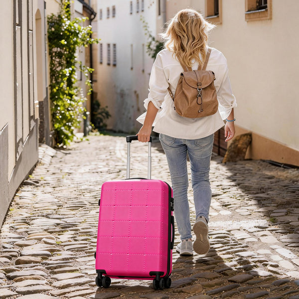 English Elm Luggage 5 Piece Hardside Abs Set with Front Access Carry on and Tsa Spinner Wheels Pink N732P391557F