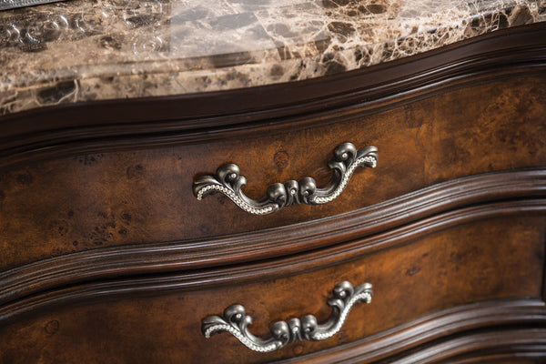 English Elm Traditional Sintered Stone Nightstand with Usb Port Gold Carved Dovetail Drawers B2741P433362