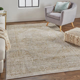 Feizy Rugs Aura Polyester/Polypropylene Machine Made Classic Rug Ivory/Gold 9'-2" x 12'