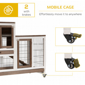 English Elm Wooden Two-story Fir Rabbit Hutch with Enclosed Run Wheels and Pull-out Trays T3971P407331