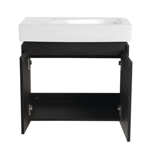 English Elm 24 Inch Bathroom Vanity Floating Ceramic Basin Sink Combo with Double-Door Wall-Mounted Storage Cabinet Durable Engineered Wood Modern Design Black W1972P190342