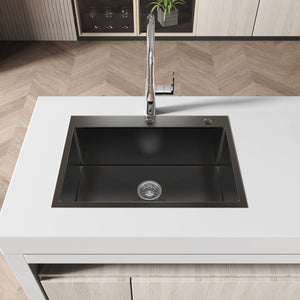 English Elm Stainless Handmade Single Bowl Overmount Kitchen Sink Deep Basin Black Satin Finish T3177P286026