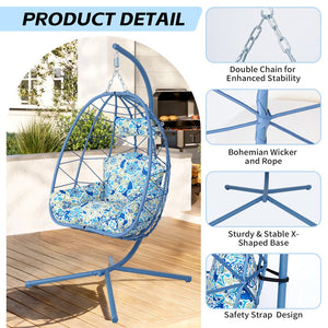 English Elm Hanging Egg Chair with Pe Wicker Stand Ergonomic Swing Seat for Patio or Bedroom T5880P497571